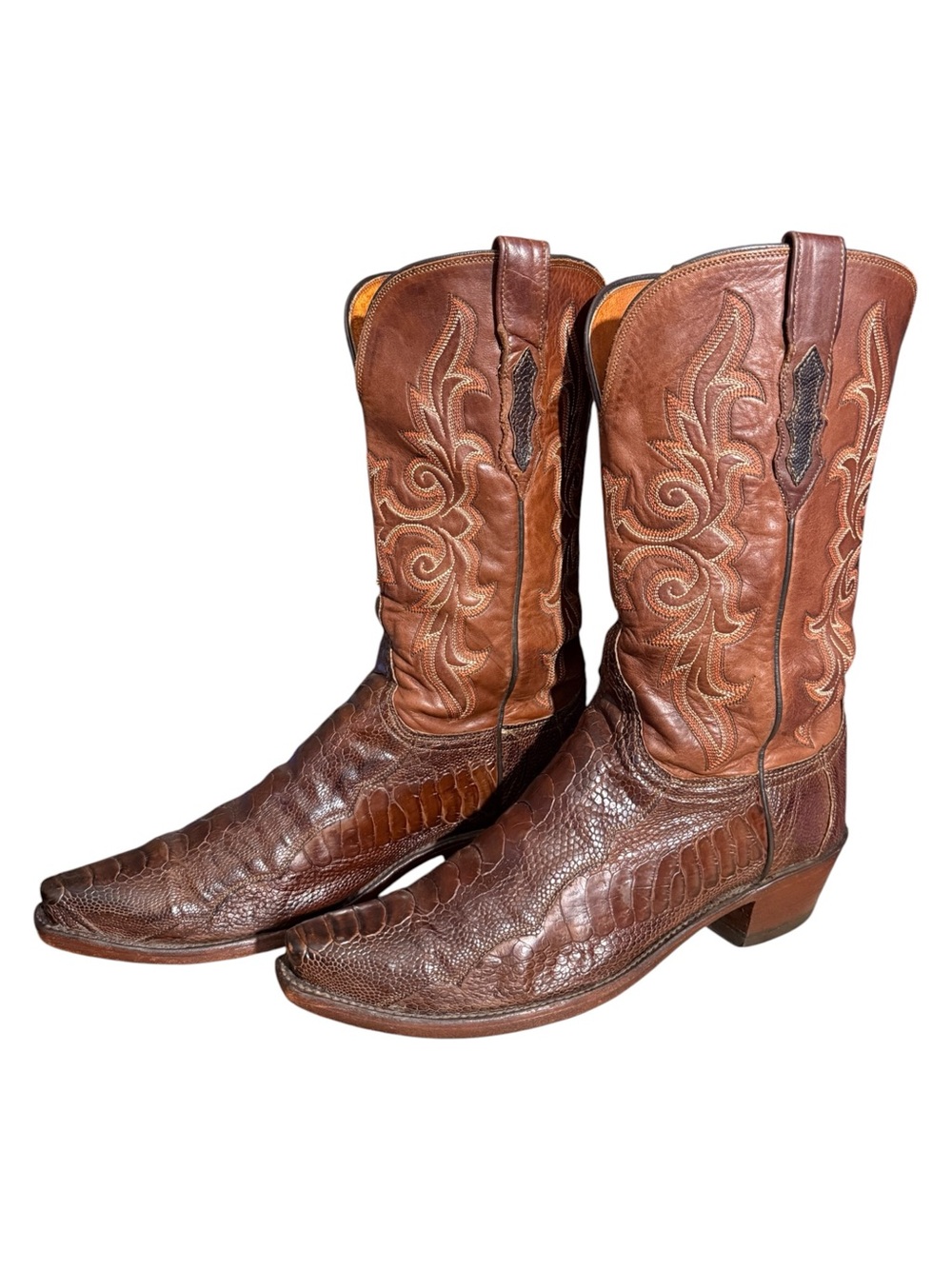 Lucchese 1883 Women's Ostrich Leg Cowboy Boots N4064 54 Brown Size 9B Exotic - Picture 9 of 15